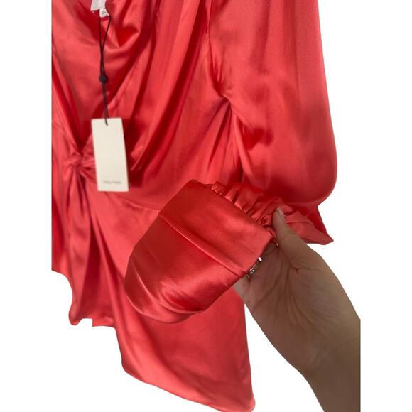 NWT Cinq A Sept Red Satin Asymmetric One-Shoulder Drape Top – Size M - Picture 3 of 9